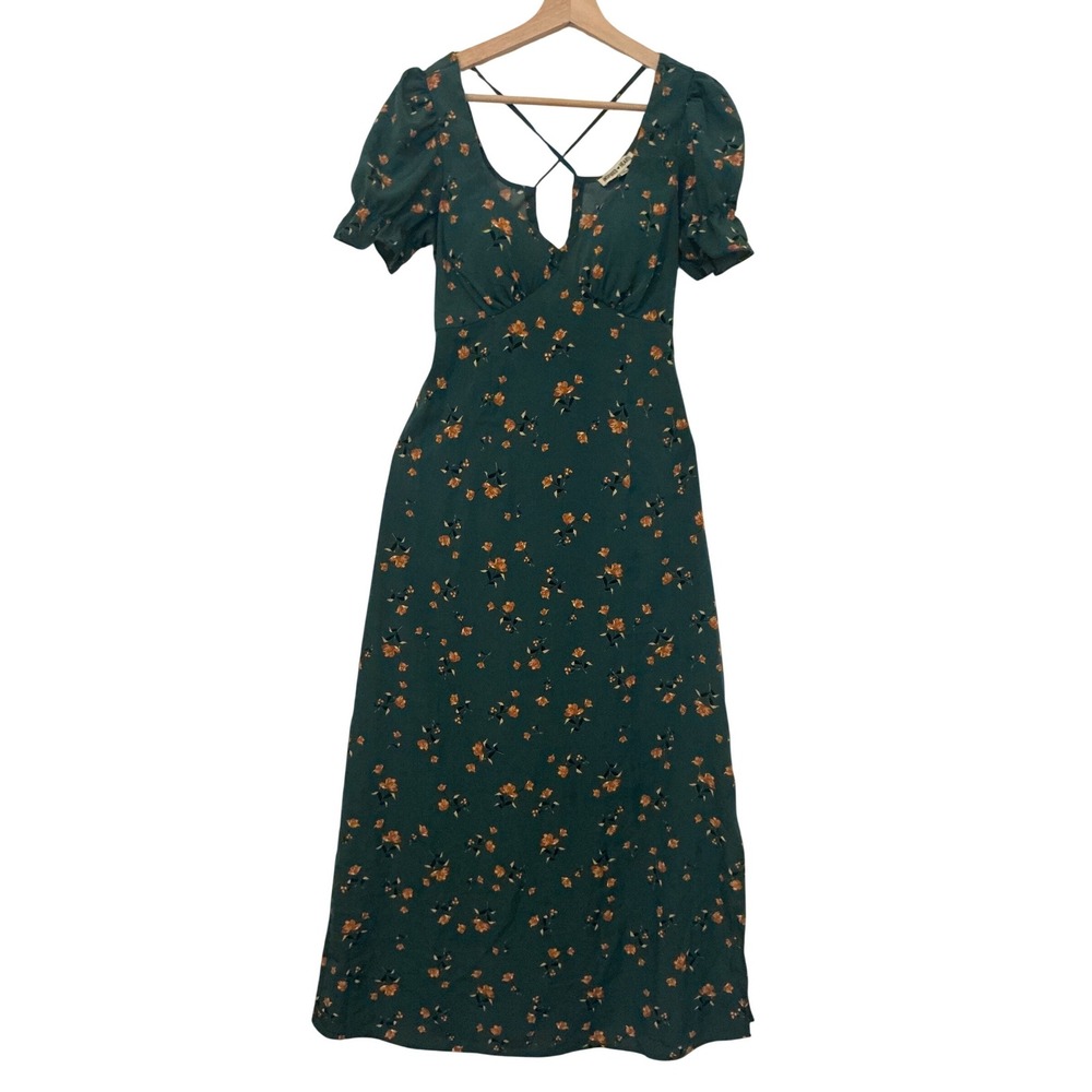Inspired Hearts Maxi Dress Womens Medium Green Floral Excellent Open Back Boho